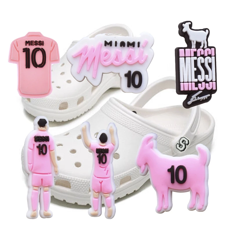 6 Stuks L.Mexi Beste Voetballer Siliconen Croc Bedels Schoen Ornament Polsbandjes Pvc Tuinschoen Decoratie Volwassen Kinderen Feest Geschenken