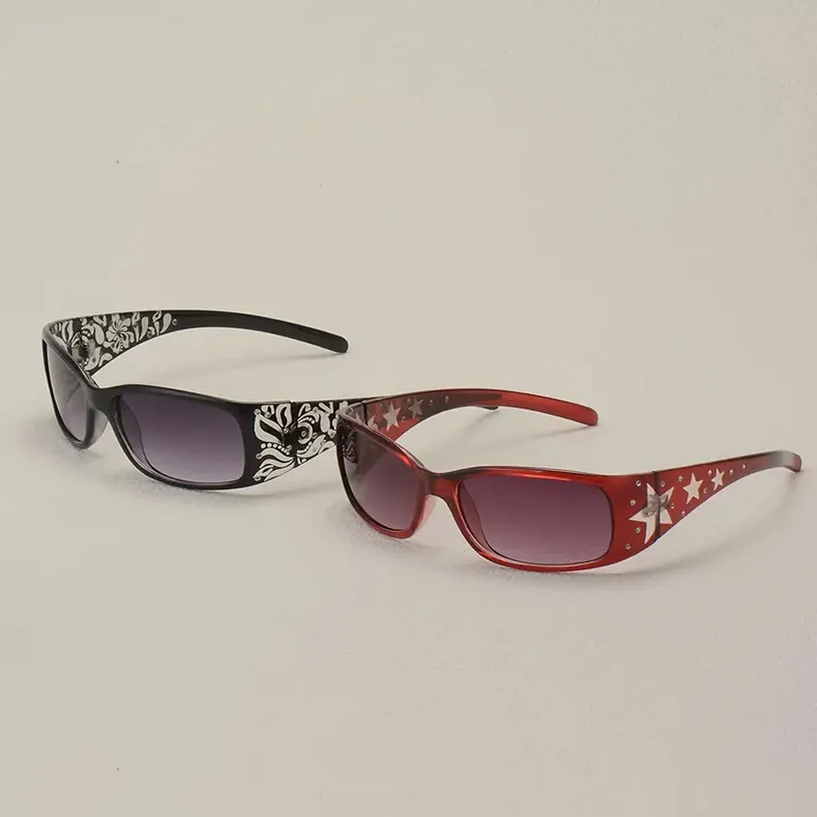 2PCS Retro Style Pattern Star Decoration Y2K fashion Women\'s Sunglasses Vacation Tourism Street Decoration Glasses Men