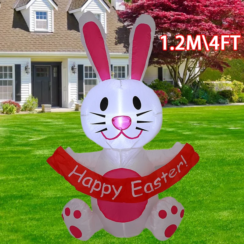 

1.2M\4FT Happy Easter Inflatable Toy Builted-in LED Light Outdoor Indoor Inflatable Model Decoration Bunny Garden Party Ornament