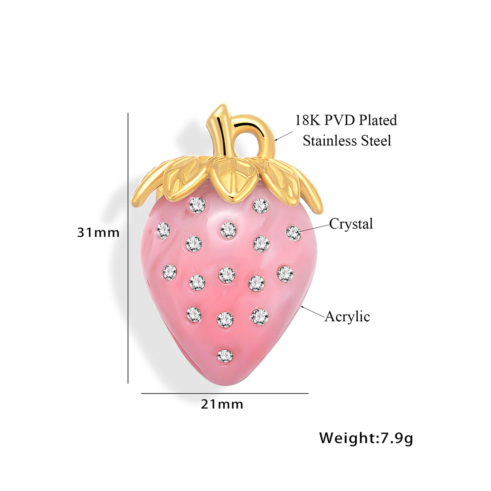 3 sztuk 21*31mm kryształ ze stali nierdzewnej akrylowe truskawkowe wisiorki Charms dla naszyjnik DIY wisiorek akcesoria do wyrobu biżuterii