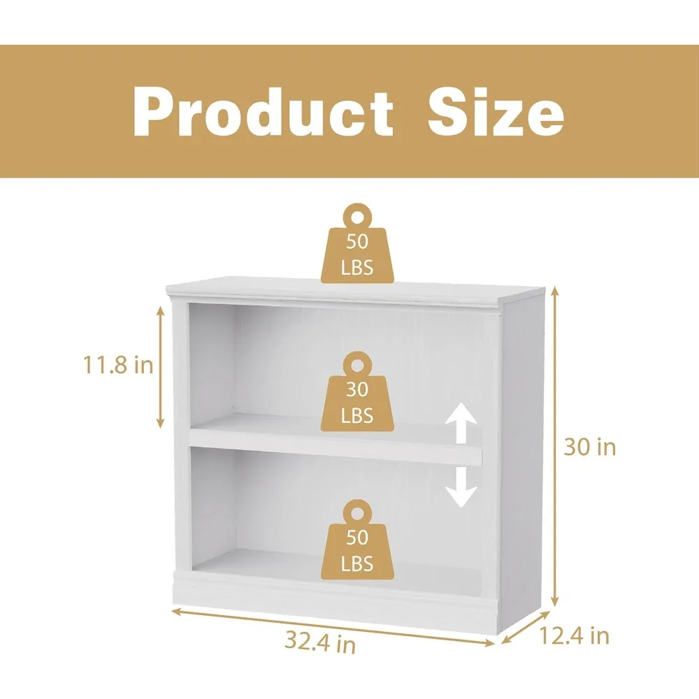 2-الرف الأبيض خزانة الكتب أرفف الكتب الخشبية 33in واسعة الطابق الدائمة عرض رفوف التخزين خزانة الكتب المنخفضة للمكتب المنزلي #3