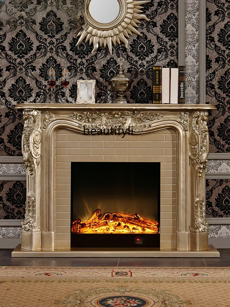 

Y 1.5 M European Fireplace Curio Cabinet Champagne Gold Solid Wood American Fireplace Mantel Heating