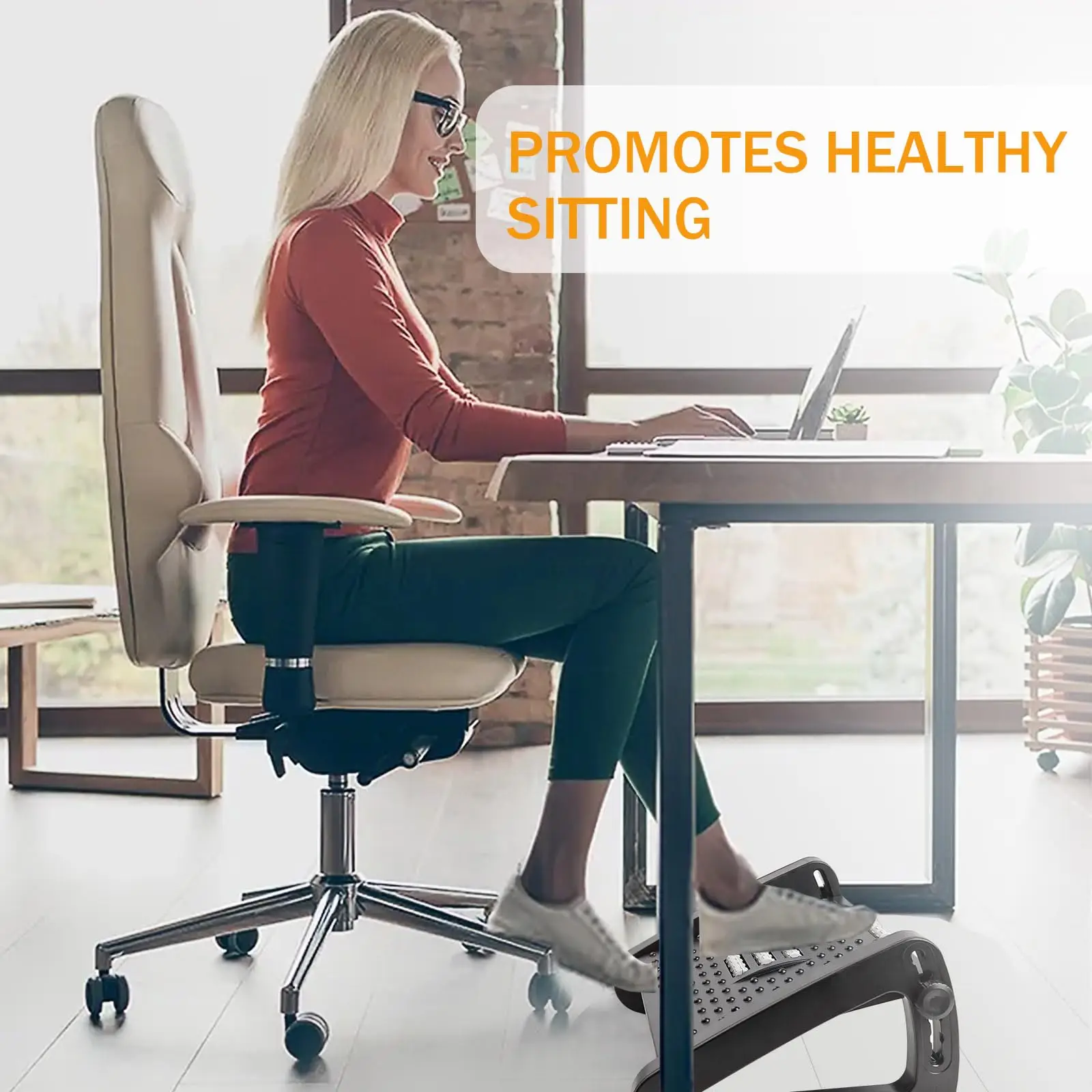 Under-Desk Ergonomic Footrest with Massage Rollers Non-slip Comfort Footstool Leg Pain Relief Support for Home Office image 6