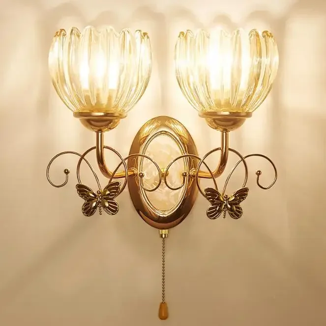 

European style wall lamp bedroom bedside lamp living room TV background wall glass simple European creative Corridor Hotel lamp