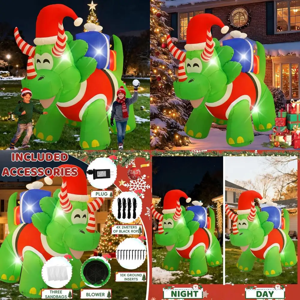 

Illuminated 13-Foot Triceratops Outdoor Christmas Inflatable for Lawn, Yard, and Garden