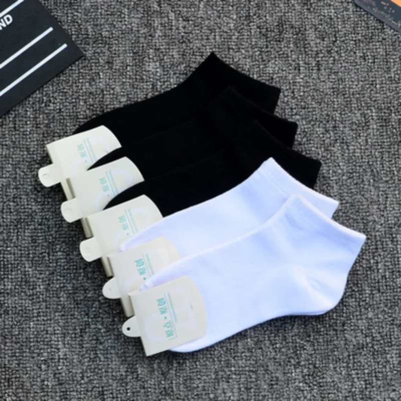 10Pairs Men\'s Socks Spring Summer Cotton Socks Breathable Sports Sock Solid Color Boat Socks Comfortable Ankle Socks White Black