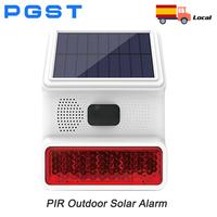PGST PIR Outdoor Alarm Siren 433MHz Wireless Outdoor Siren Solar-Powered Outdoor Security Systems for House