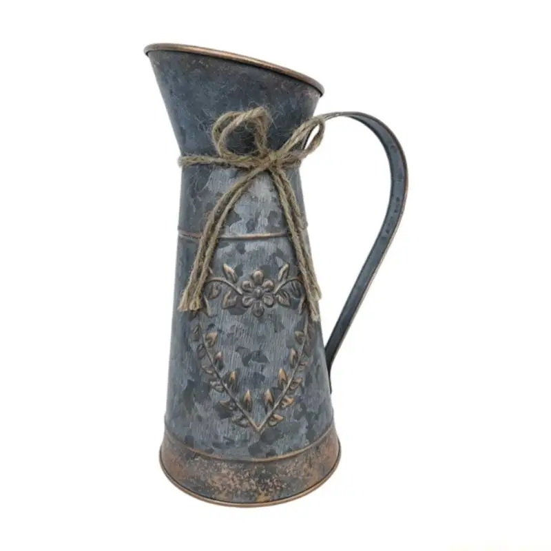 QX2E Retro Decorative Pitcher Vases Rustics Farmhouse Vases for Flowers Retro Metal Milk Jugs for Home,Bathroom Kitchen