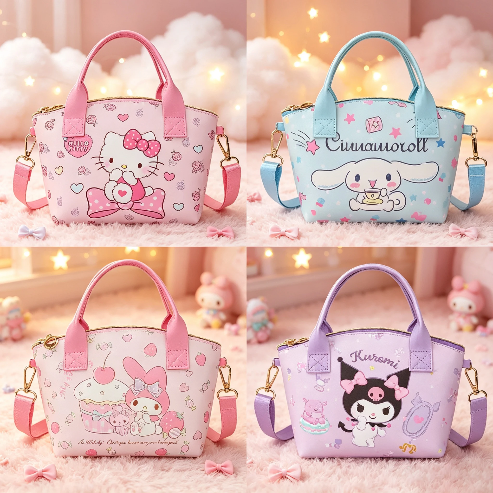 NEW Sanrio Cinnamoroll Kuromi Hello Kitty Mymelody Prints Tote Handbag Shoulder Bag Lovely Versatile Stylish Adorable