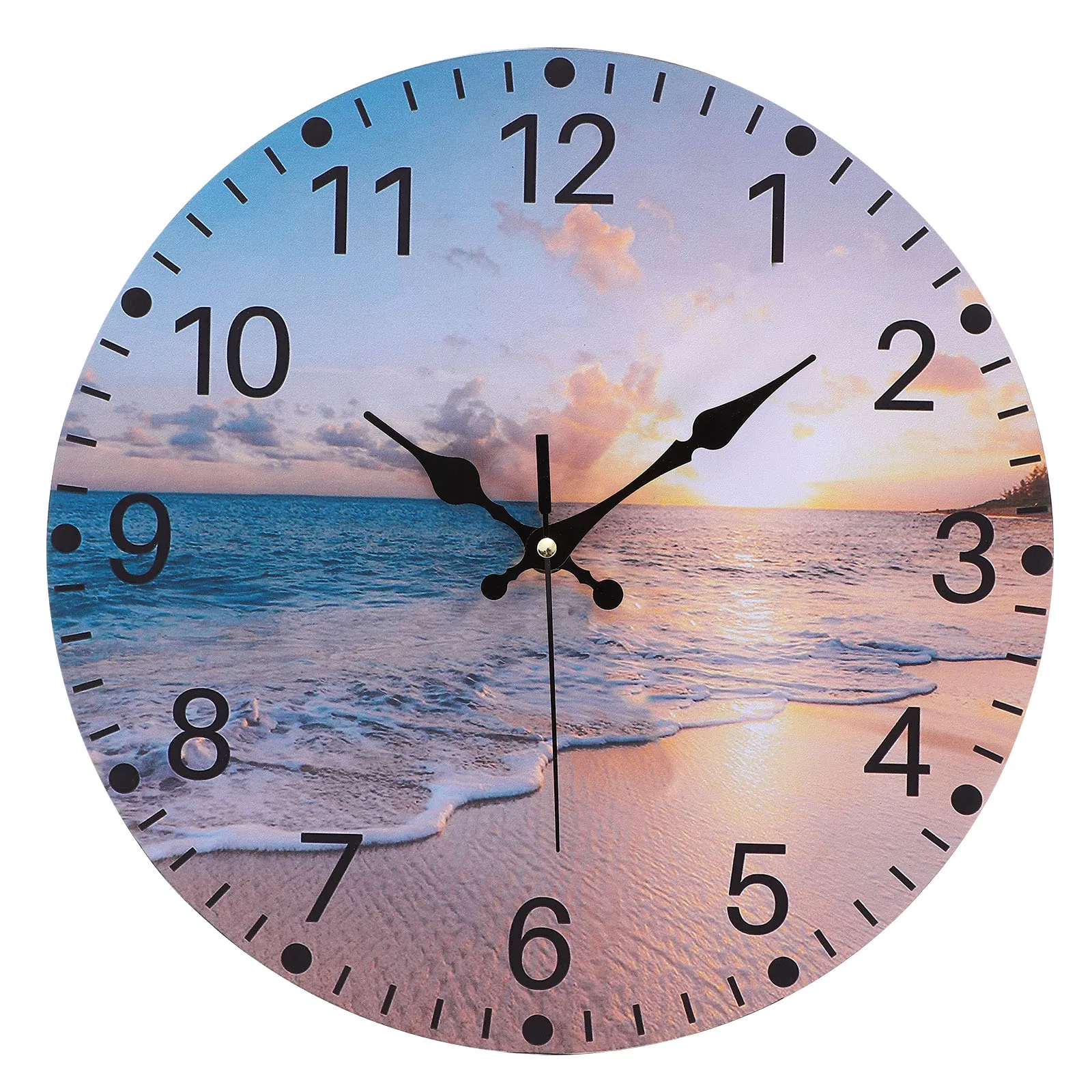 

Beach Scenery Designed Wall Hanging Clock Creative Mute Silent Decorative Wall Clock for Home Bar Living Room Decor