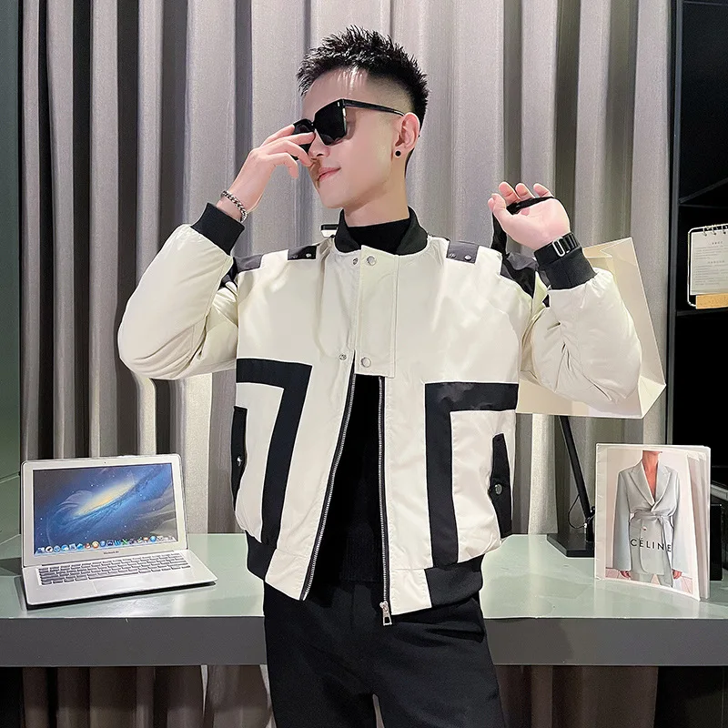 Koreanische Mode gespleißt Bomber jacke Männer Winter warme Herren Parka Jacken lässig Business wind dichten Mantel Streetwear Mantel