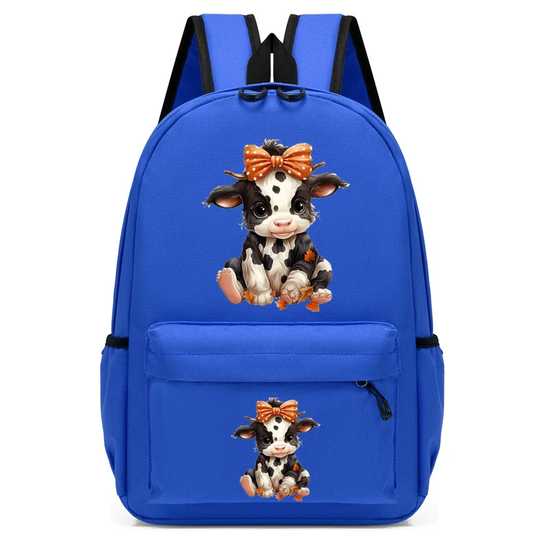 Mochila de dibujos animados para niñas, morral escolar con estampado de vaca, vaquero, Anime, guardería