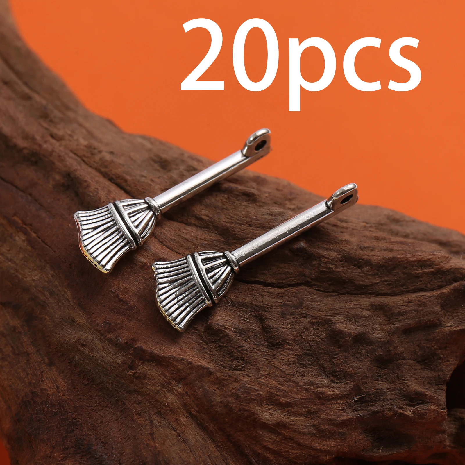20 Pieces of Vintage Textured Small Broom Charms, Mini Witch Broom Pendants with Broom Texture, Suitable for DIY Bracelets, Necklaces, Earrings, Vintage Handmade Beaded Jewelry Accessories