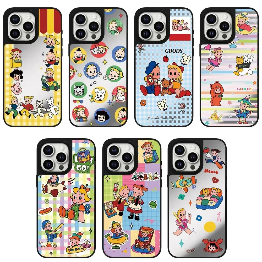 

Cartoon Kid Mirror Magnetic iPhone 11 12 13 14 15 16 Pro Max Protective Case with MagSafe