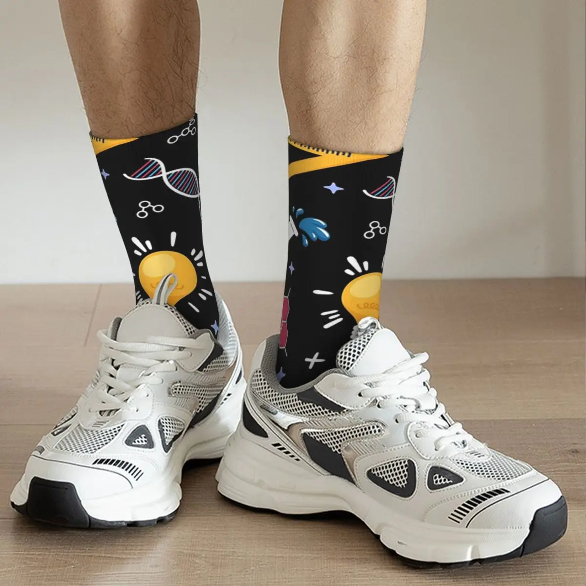 STEM Icons Pattern Science Engineering Socks Harajuku Sweat Absorbing Stockings All Season Long Socks for Man Woman