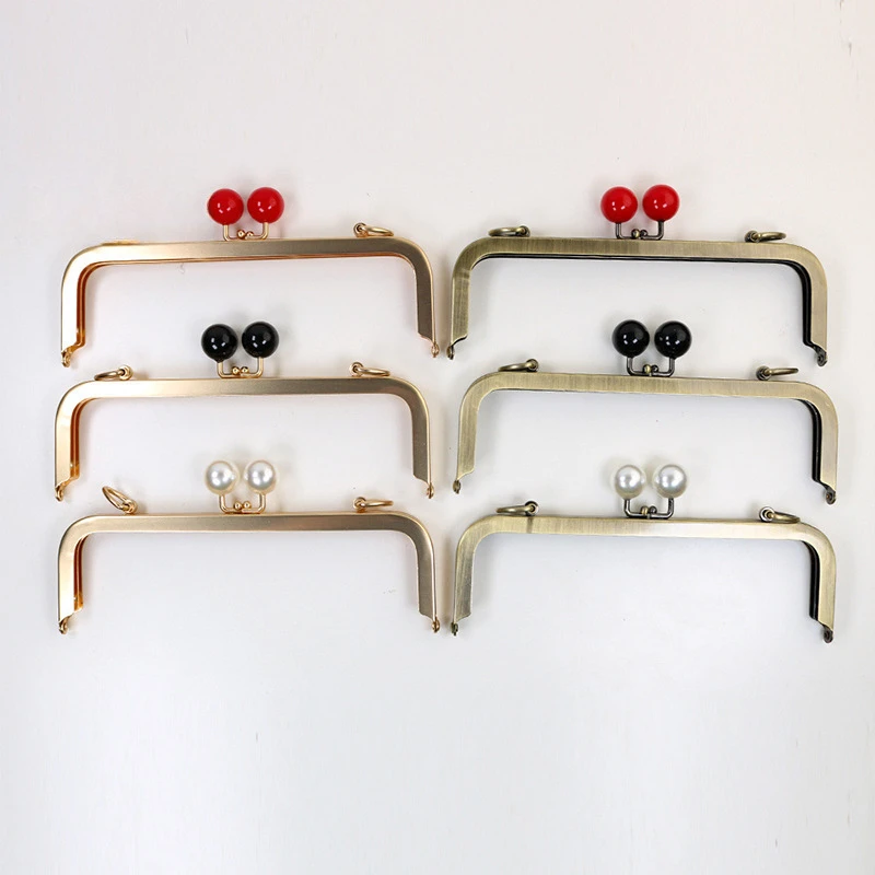 1/2Pcs 20cm Metal Pearl Head Handle Embossed Bag Kiss Clasp Handbag Frame Lock Buckle Purse Replace Handles DIY Accessories