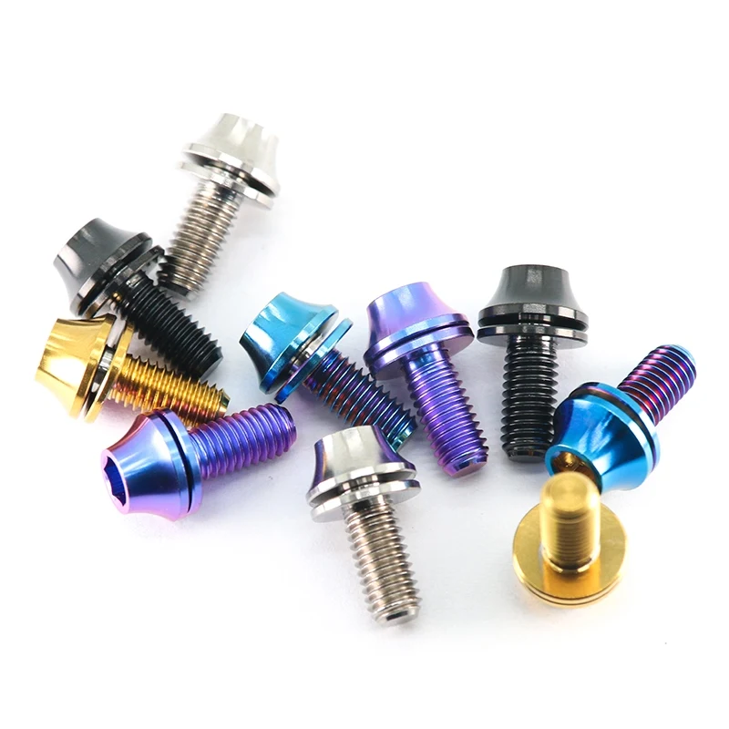 TC4 titanium alloy Mountain bike cup holder screw Road bicycle kettle holder screw with colored gasket m5*12mm