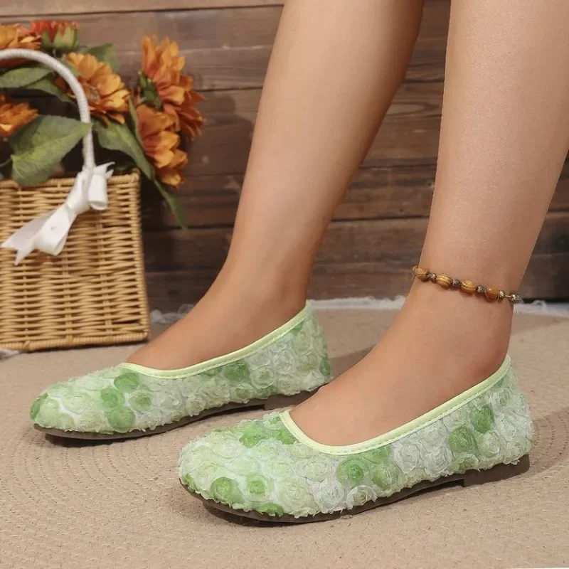 Women 3D Floral Mesh Slip On Ballet Flats Breathable Light Soft Flat Sole Wide Fit Comfort Shoes Daily Ladies Casual Footwear view 5