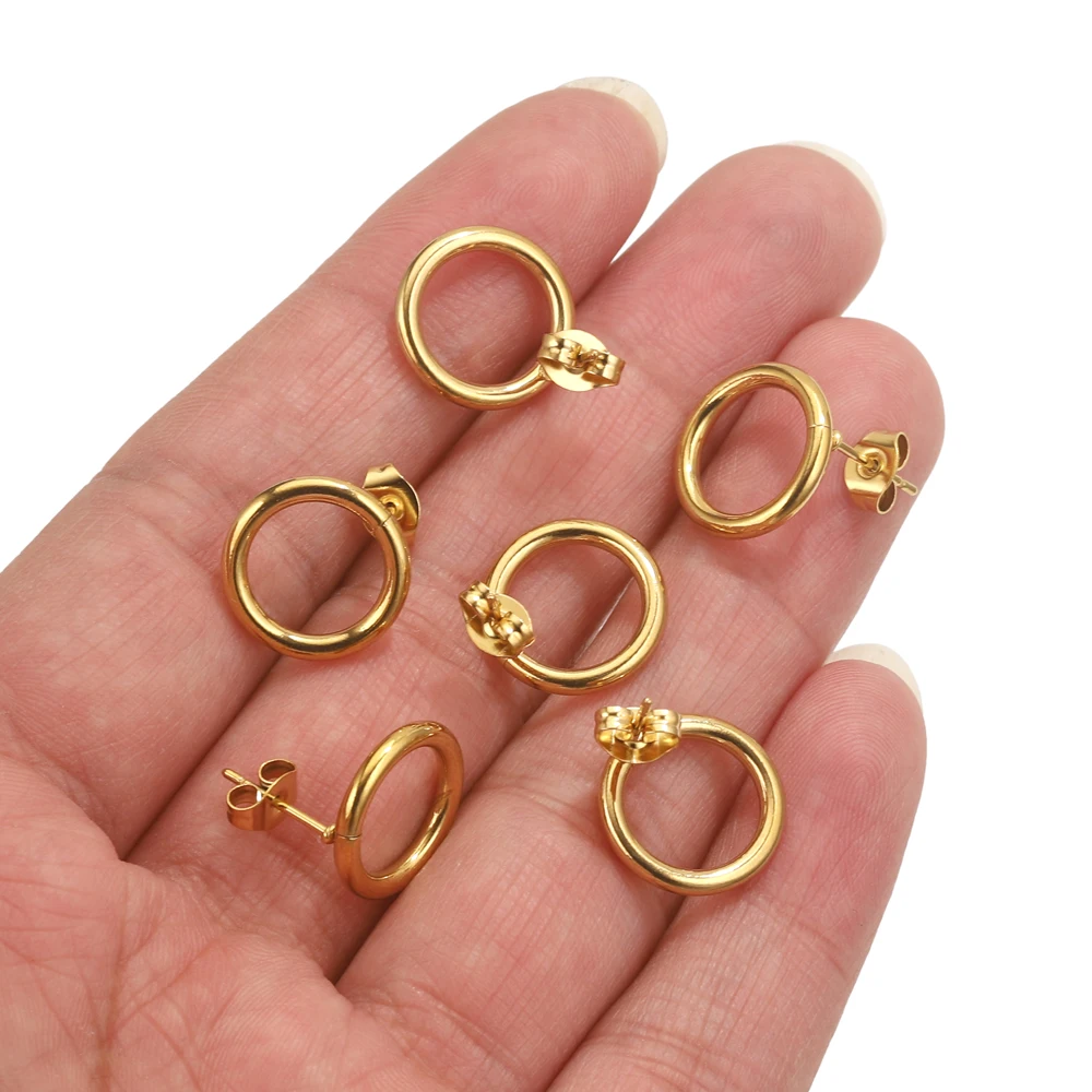 DIY 쥬얼리 결과에 대 한 10pcs 스테인레스 스틸 골드 라운드 귀걸이 포스트 커넥터 쥬얼리 Accessorie에 대 한 라운드 루프 귀걸이 자료