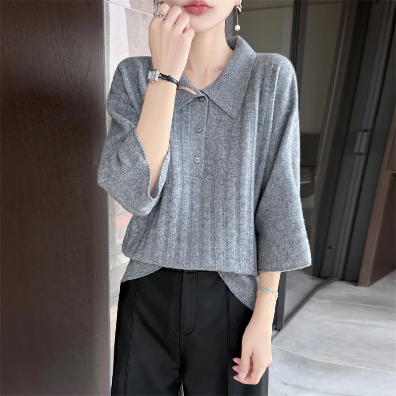 Autumn And Winter Women's 100 Pure Wool Knitted Bottoming Shirt V-neck Shirt Solid Color Long-Sleeved Cashmere Sweater