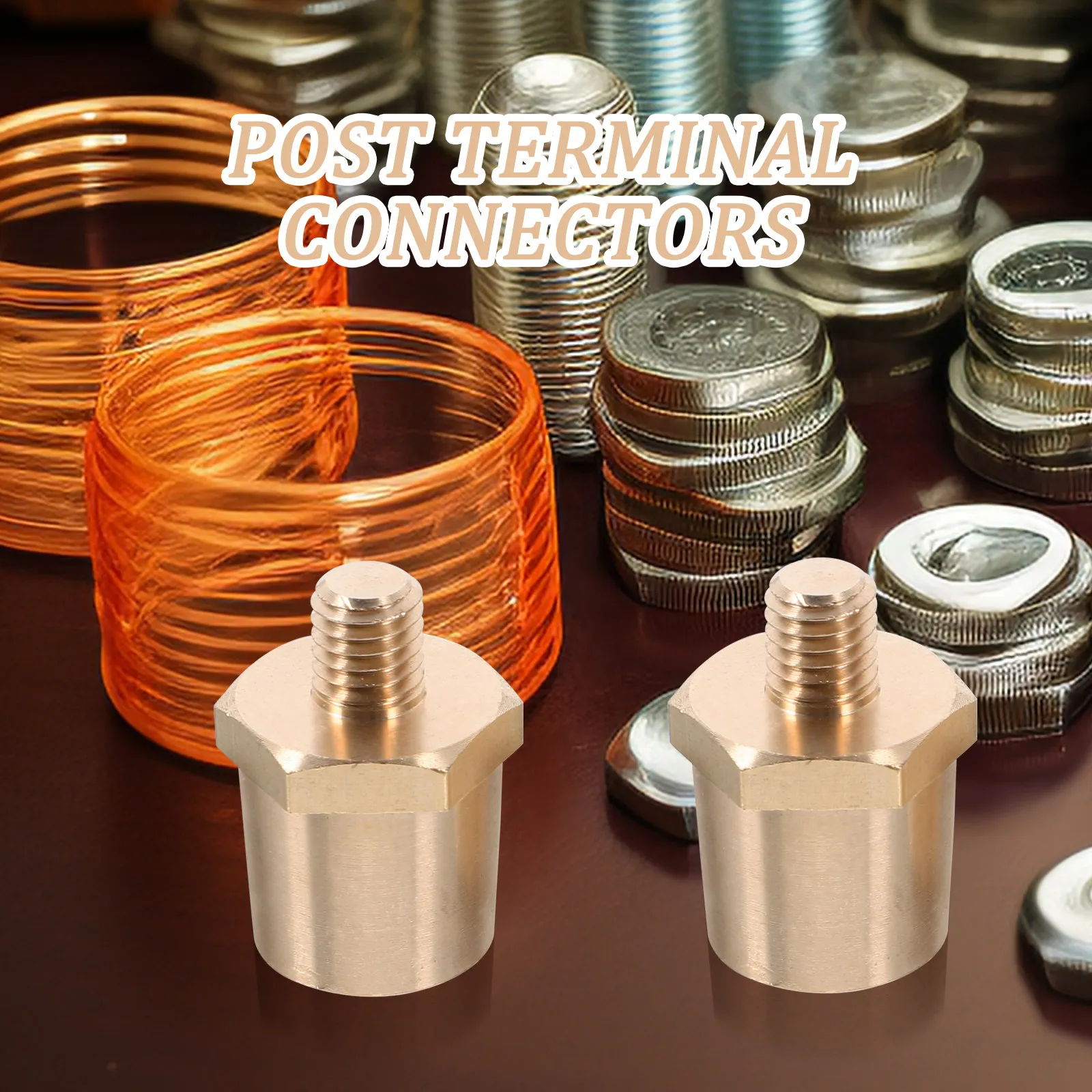Brass Battery Terminal Connectors 2pcs, 8mm Thread Side Post Adapters for Car, Truck, SUV, RV Automotive Use