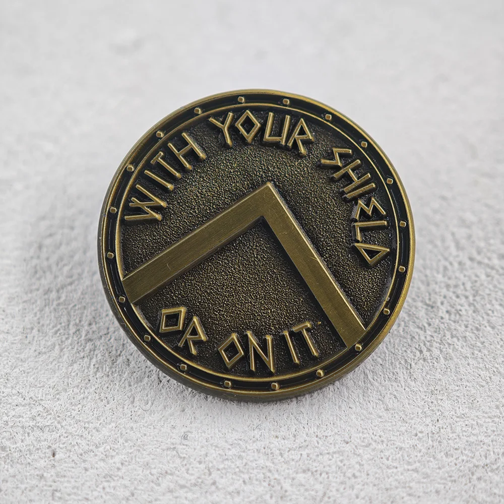 Spartaner-Schild Metallbrosche mit Ihrem Schild oder darauf, griechisches Krieger-Lambda-Abzeichen, Geschenk für Militärhistorie-Fans, Jacken- und Taschenanhänger. – Detail 9