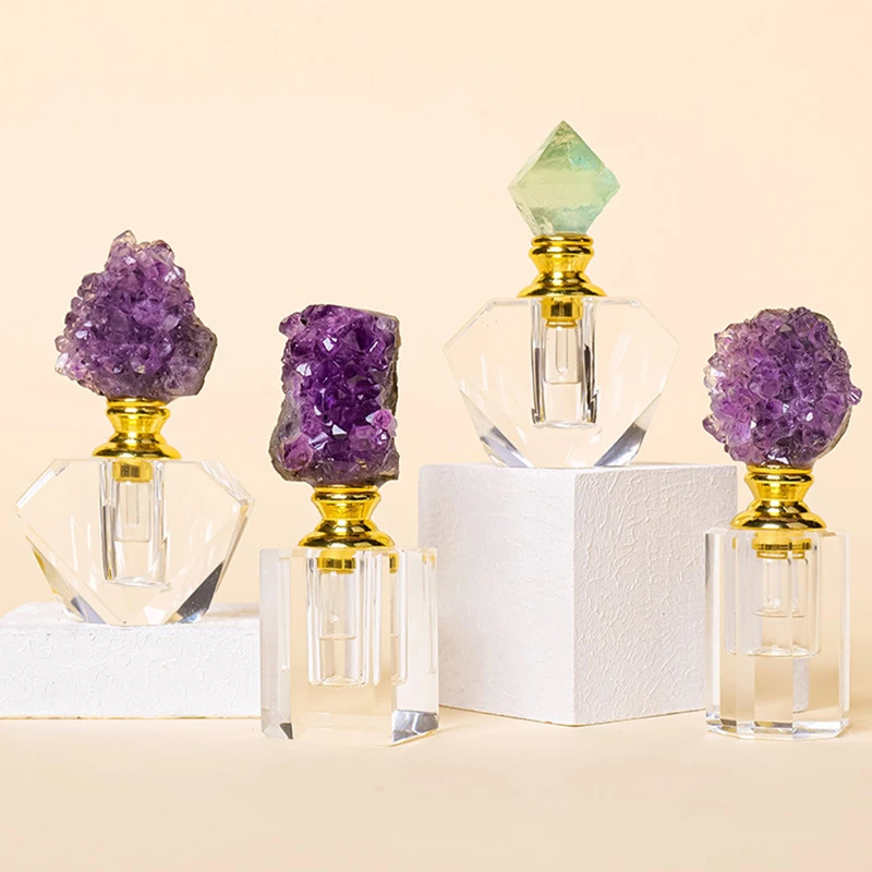 Natural Purple Amethyst Essential Oil Bottle Creative Crystal Stone Fragrance Bottle High-grade Handicraft Decor Birthday Gifts