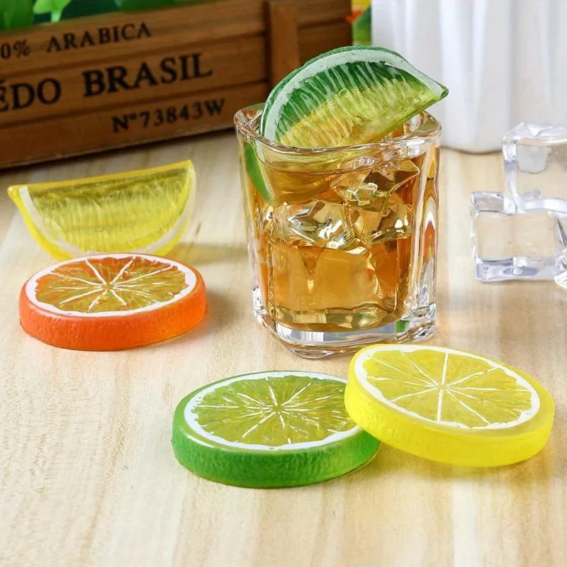 10 Uds. Rebanada de limón Artificial, rebanada de limón de plástico, rebanada de limón falsa, decoración de fruta de simulación, accesorios para fotografía y fotografía
