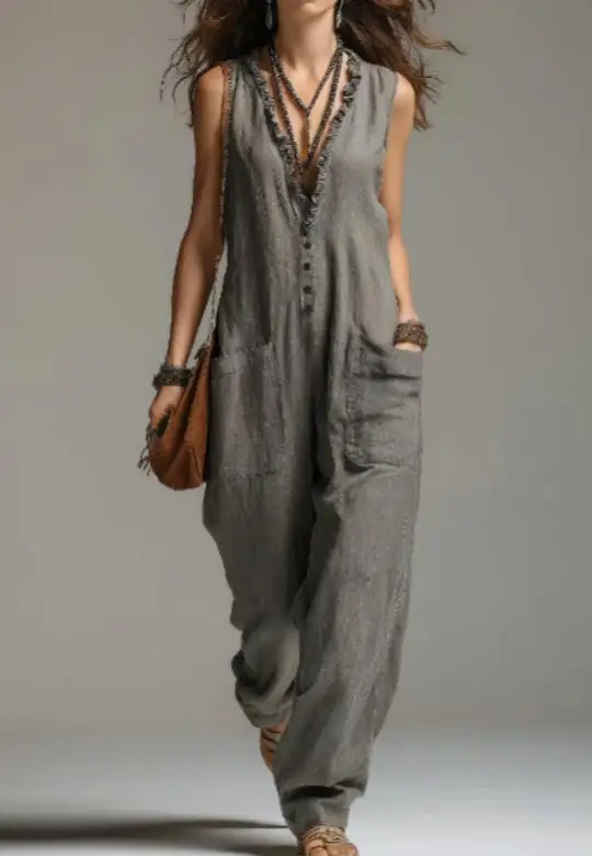 

2026 Summer New Women's Fashion Casual Street Style Solid Color Button Pocket jumpsuit Women's Wear