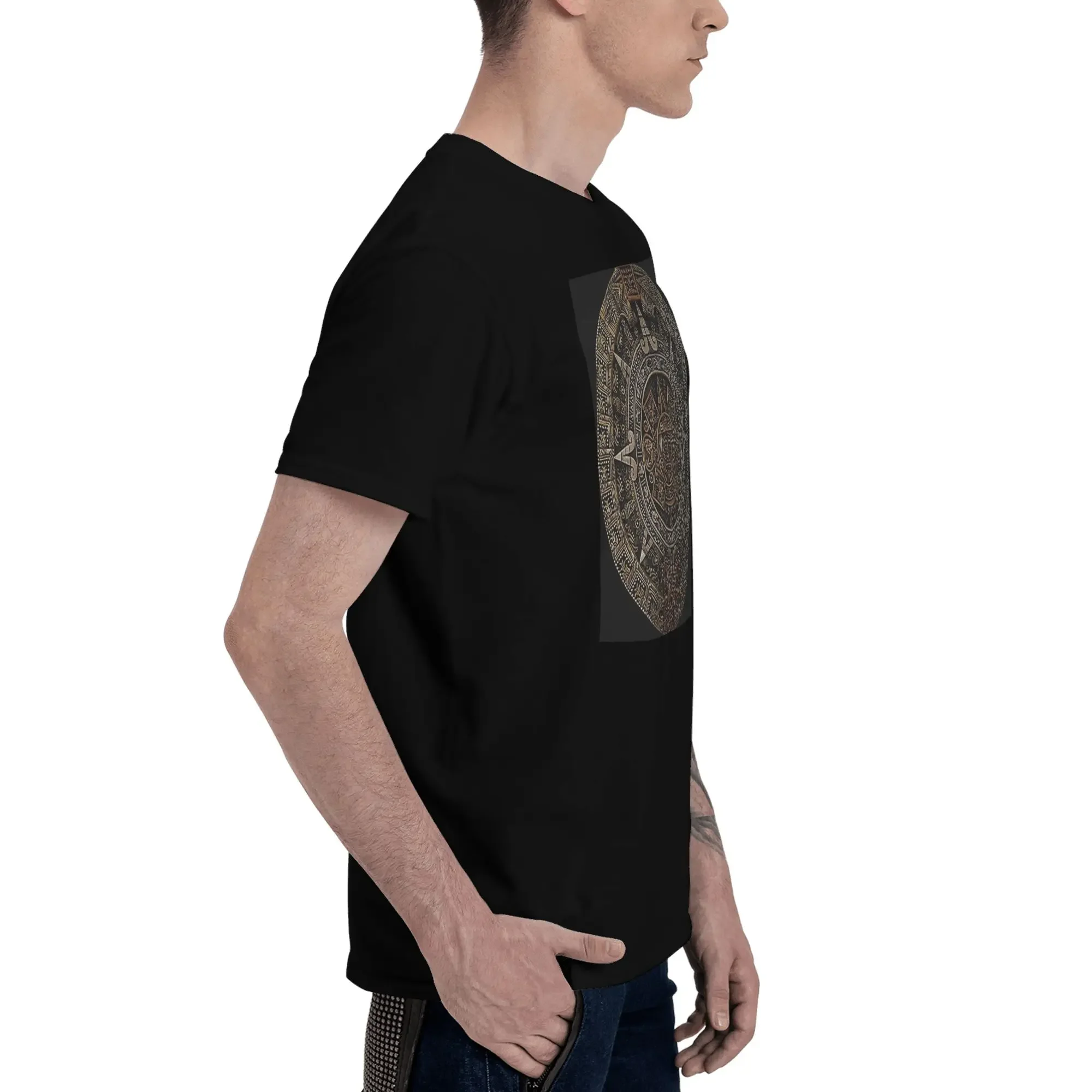 AztecMayan Calendar in Gold and Bronze Men T-Shirt Oversized T Shirts Men's Round Neck Cotton Tees Short Summer Male