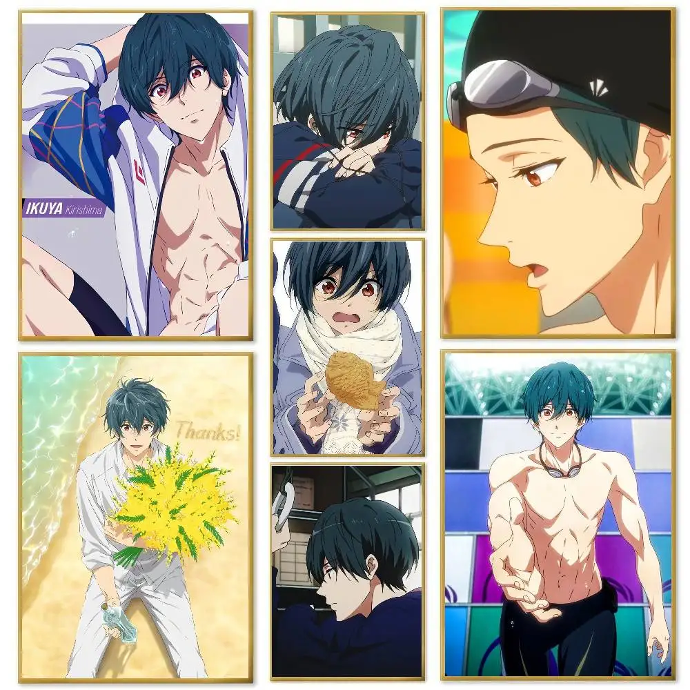 Kirishima Ikuya Anime F-Free E-Eternal S-Summer Poster Art Sticky Wall Waterproof Home Living Room Bedroom Bar Aesthetic Decorat