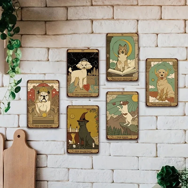 6 Pack Retro Dog Can Labels Retro Card Metal Sign Poster Wall Art Decor for Bathroom Dorm Home Decor Dog Lover Gift The Fool 20.