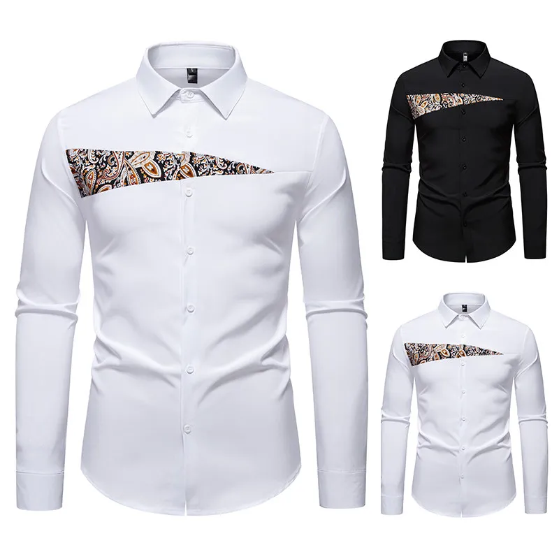 

Casual Long Sve Men's irt Color Blo Design Stand Fit Button up Polyester Breathable Summer irt European Sle 202...