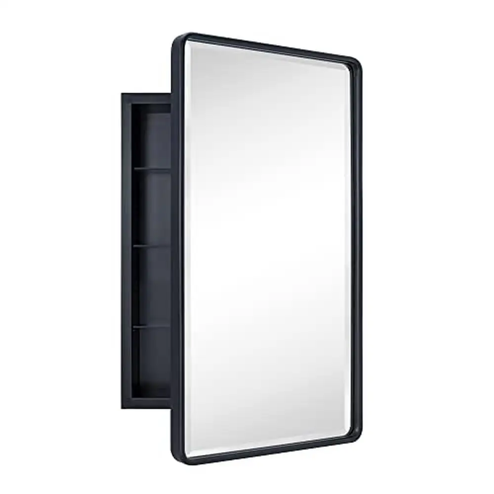 Miroir d'armoire à pharmacie à cadre en aluminium noir, étagères en verre réglables, style ferme, degré de qualité supérieure, 16.5 po x 4.89 po x 27.5 po