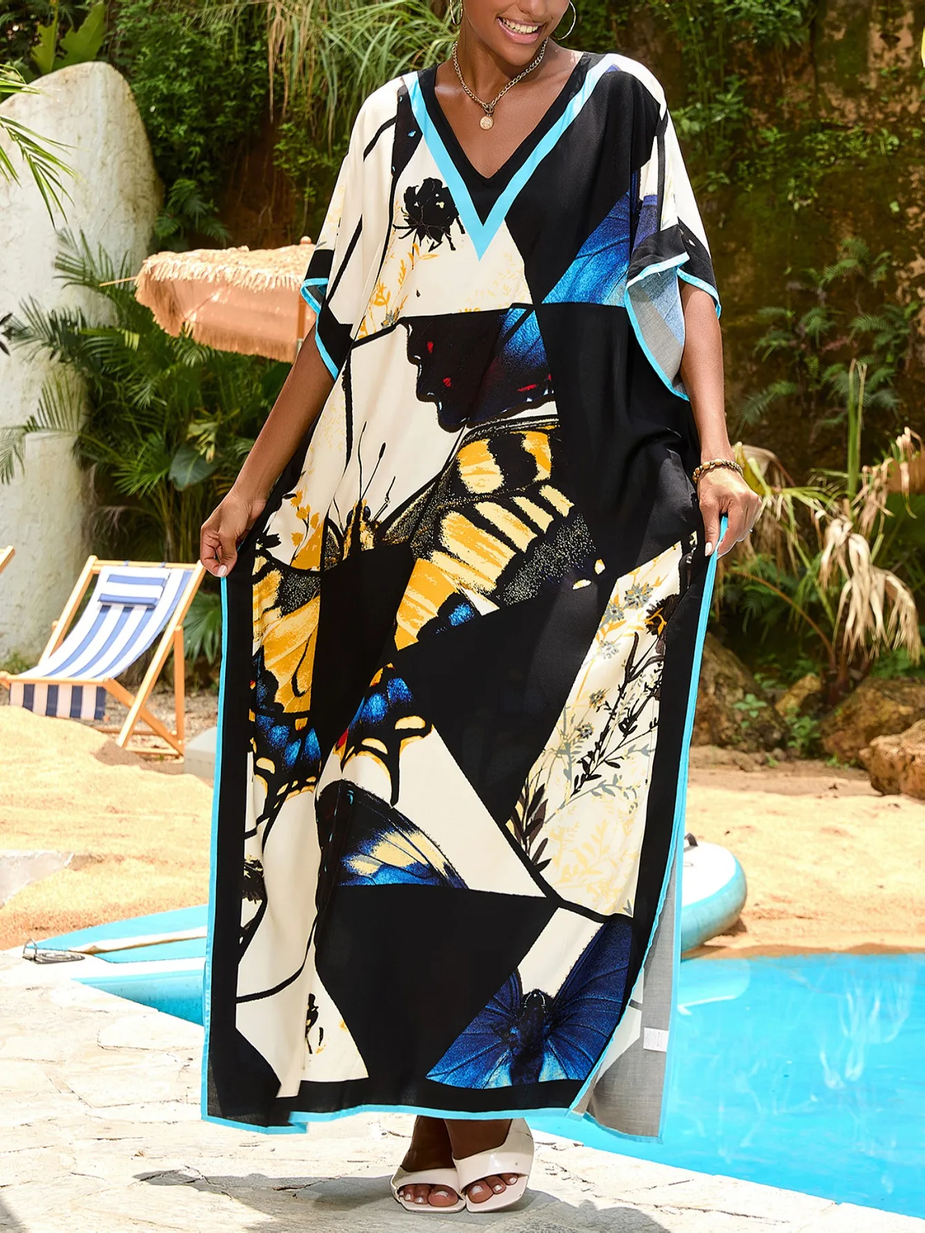 

Women's Kaftan Dresses Colorful Print Mrs Roper Caftan Bathing Suit Cover Ups Beach Dresses