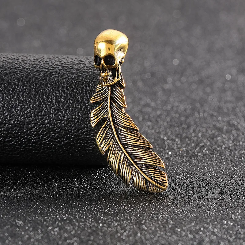 Halloween skull feather brooch punk personalized accessories wholesale