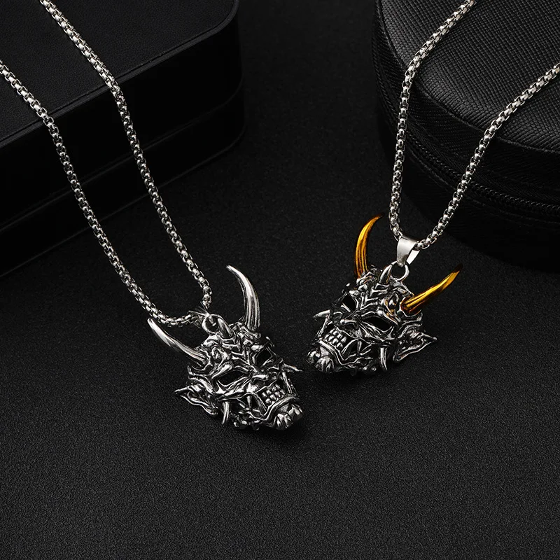 1Pc Punk Prajna Mask Necklace for Women Men Retro Ghost Mask Choker DIY Jewelry Making Pendant Accessory 2025 Gothic Decor