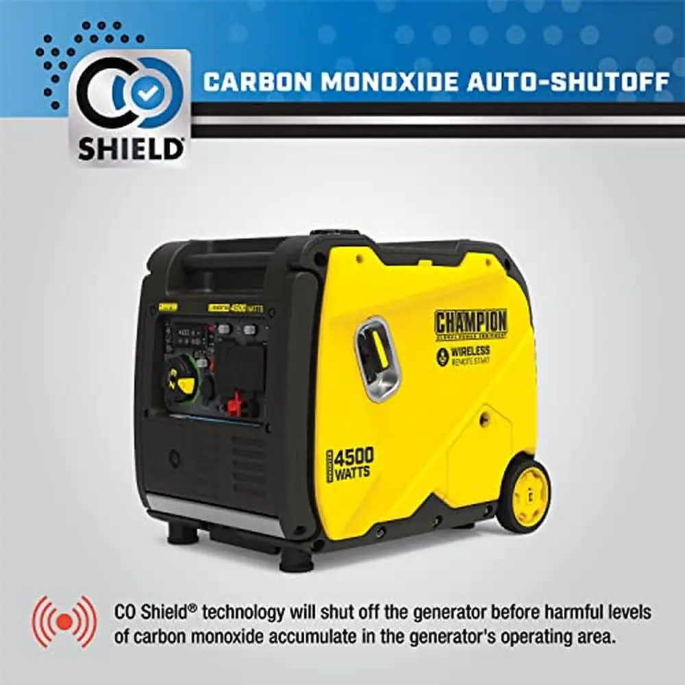 Portable Inverter Generator 4500W RV Ready Wireless Remote Start CO Shield Quiet Technology Easy Operation 61 dBA 14Hr Run Time