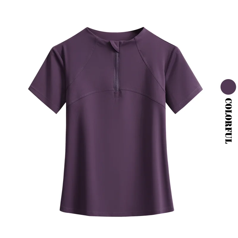 DRUR Summer Yoga Shirt Women Short Sleeve Half Zipper Sports Top Gym Clothes Breathable Lightweight Fitness Running Tee Yogawear