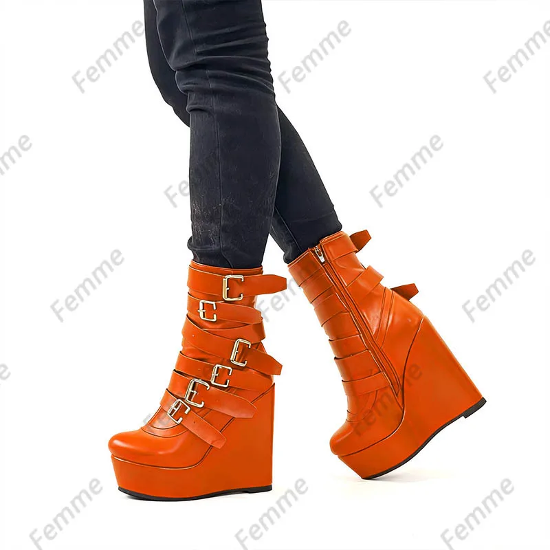 أحذية الكاحل ذات الكعب العريض الأرجواني المصنوع من Artisan - كعب منصة - أحذية نسائية بتصميم Strappy وإبزيم معدني مقاس 5-20 #6