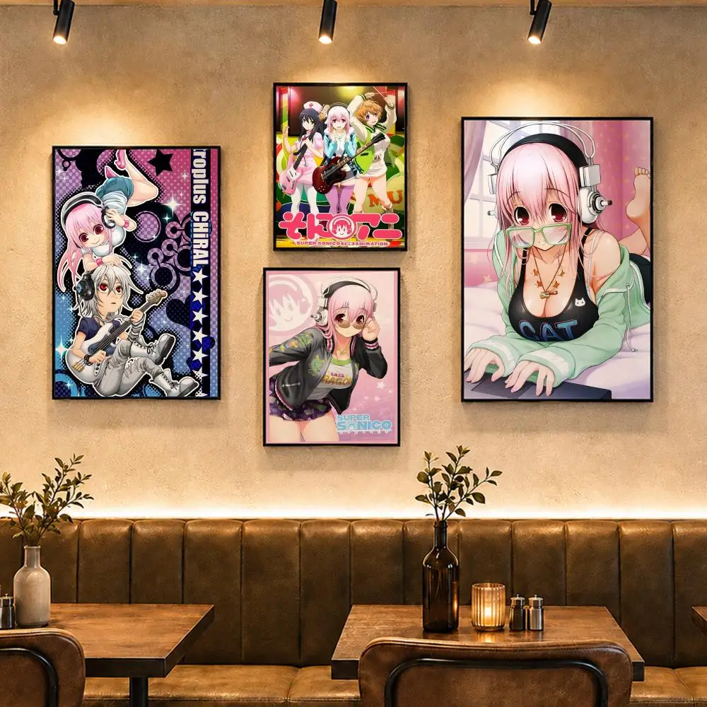 Anime Character S-Super SonicoS Poster Vintage Retro Anime Poster Stickers Peel and Stick Wall Art Home Decor