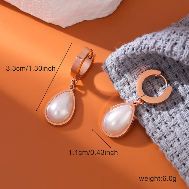 Kymyad Titanium Steel Earrings For Womens Simulated Pearl Jewelry Drop Earings 2024 Trend Accessory Women's Ladies Gift