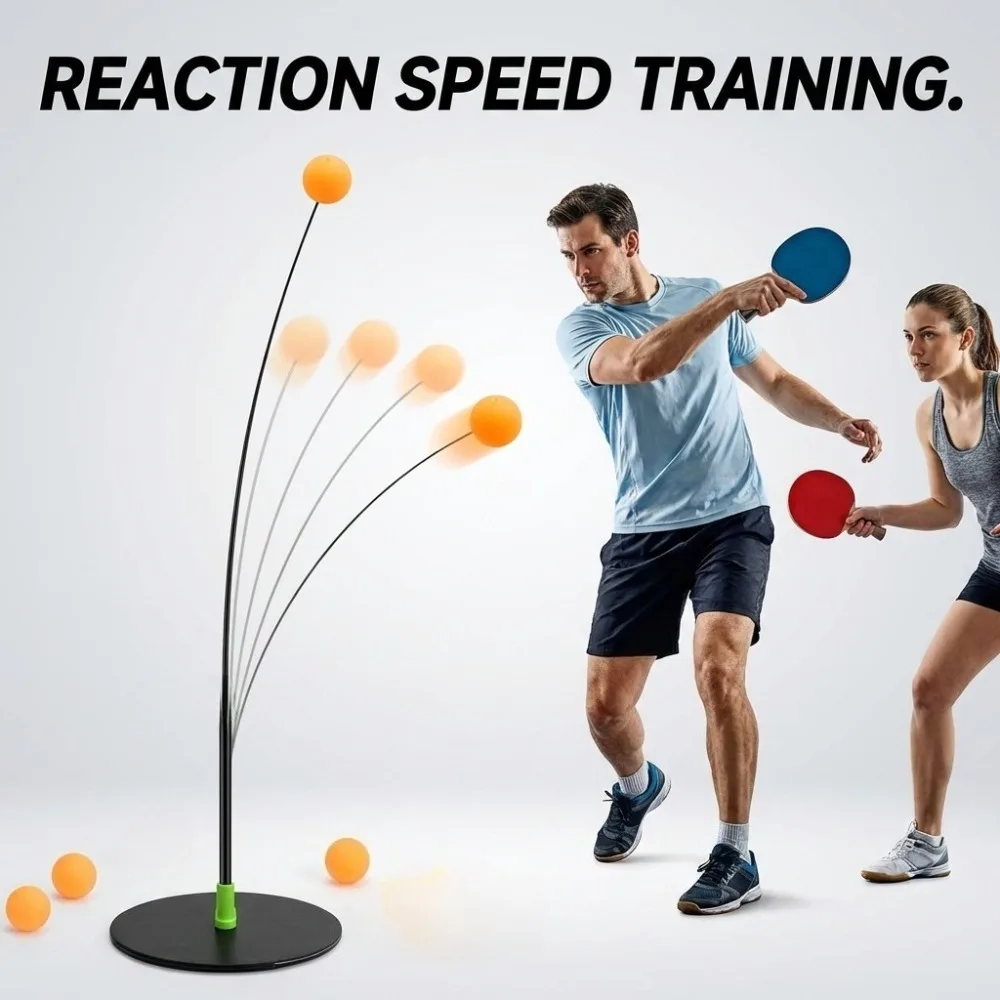 

Elastic Shaft Table Tennis Trainer Set Reaction Speed Eye Training Ping Pong Practice Kit with Flexible Pole Base Paddles Indoor