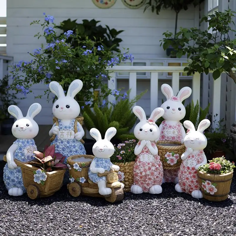 Little rabbit outdoor garden ornament - balcony landscaping & animal planter