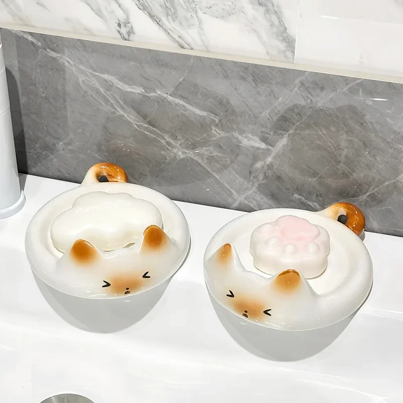 

ceramic lotion bottle toothbrush holder soap holder bathroom Cartoon Siamese cat soap box household drain box soap box