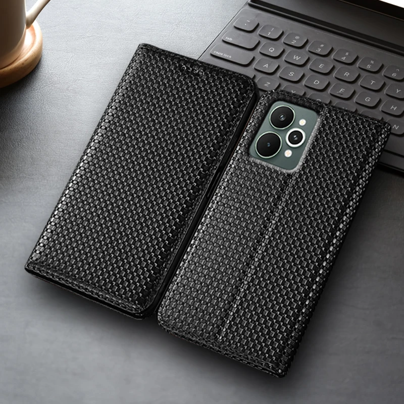 

Grass Mat Genuine Leather Flip Case For Realme GT GT2 GT3 GT5 GT6T GT7 GT7T Pro Master Explorer Master Phone Cover Card Cases