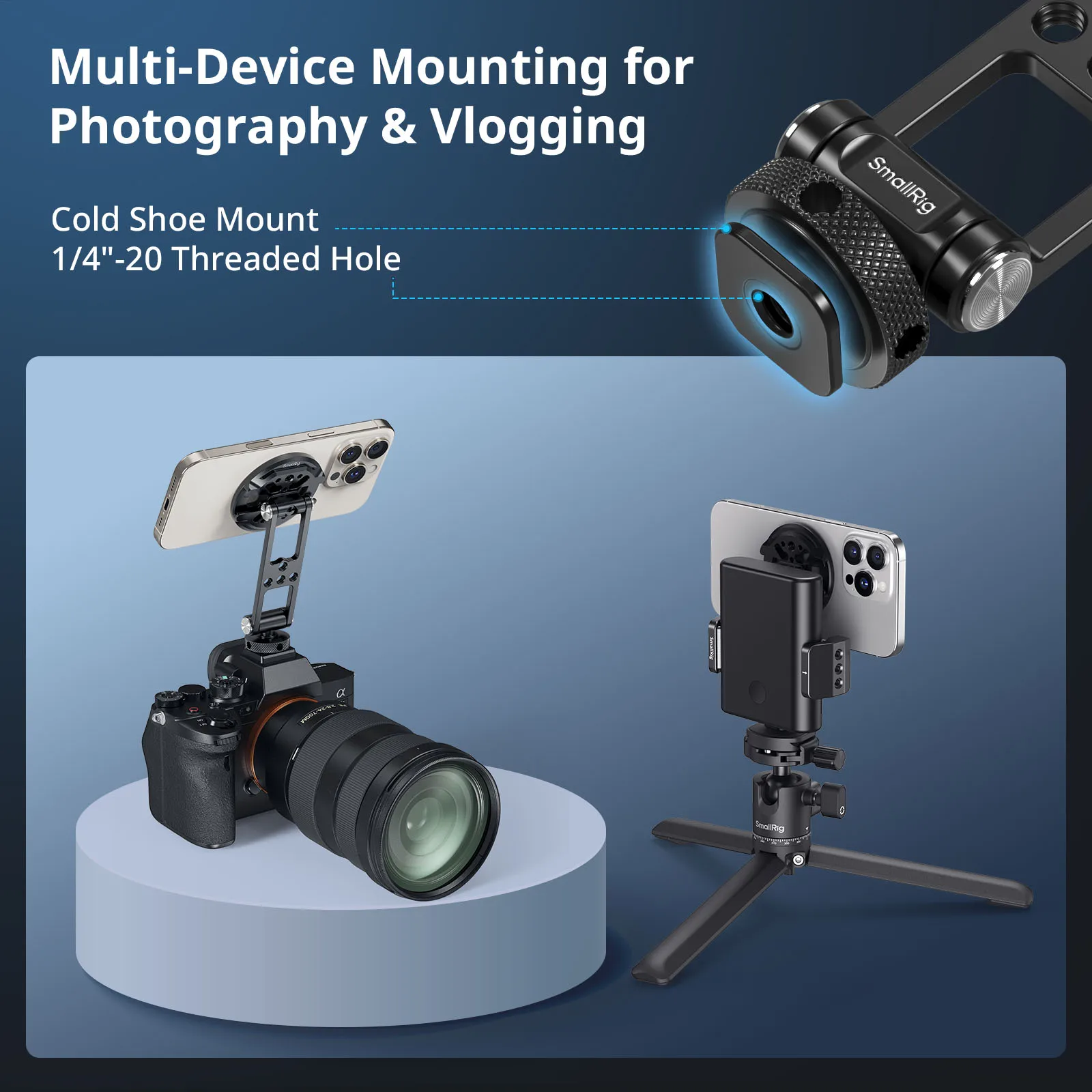 Magnetyczny metalowy uchwyt na telefon SmallRig z mocowaniem typu cold shoe, regulowany, obrotowy adapter do statywu do telefonu, kompatybilny z iPhone i kamerami, model 5156 — zdjęcie produktu 4