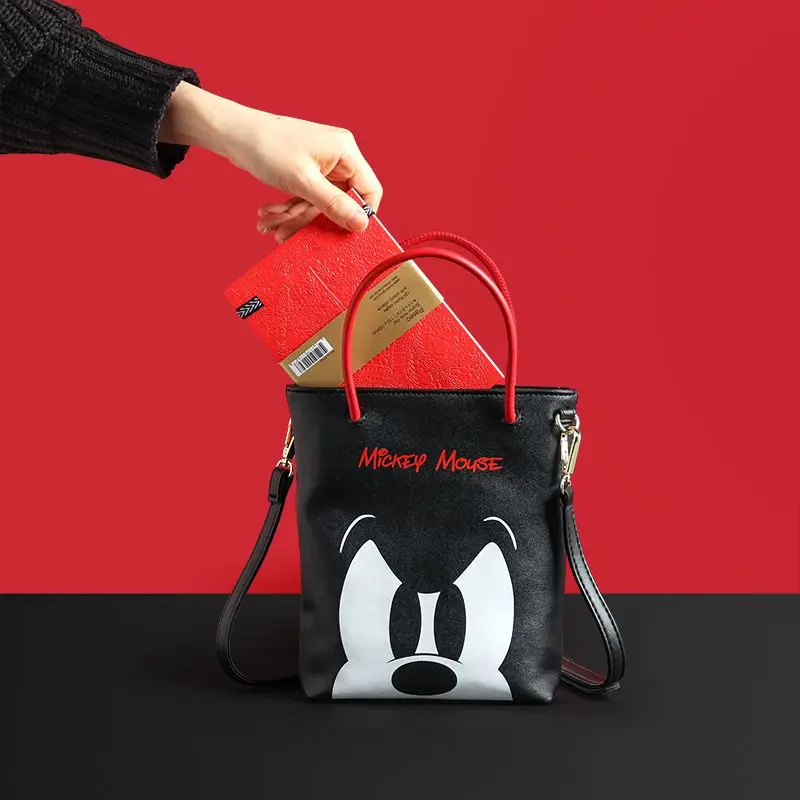 Disney Fashion Shoulder Bag PU Leather Women\'s Cartoon Print Crossbody Bag Mickey Student Commuting Waterproof Handbag Girl Gift