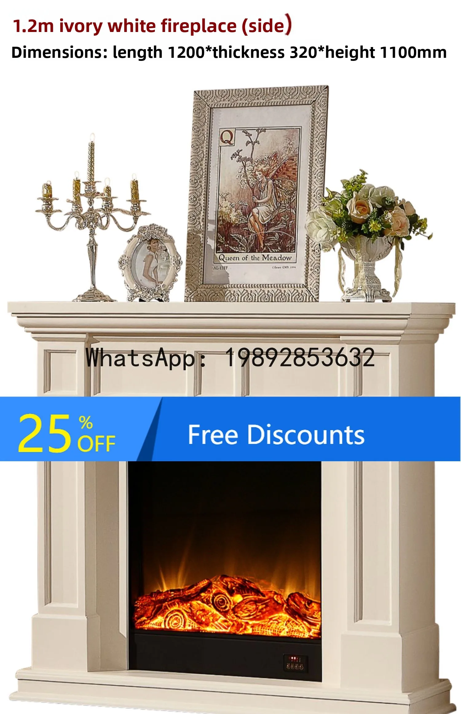 YFY Simple American Style Solid Wood Fireplace Cabinet Ivory White European Style Fireplace Decorative Heating Core