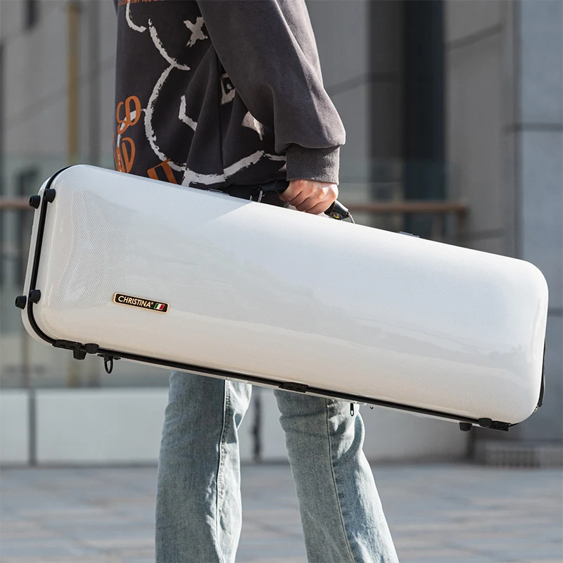 CHRISTINA Violin Case Rectangular White Dots with Music Bag Combination Lock 4/4 Size Lightweight Composite Material BV01WT